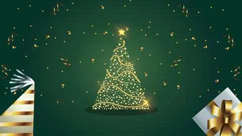 Dynamic golden Christmas tree sparkling with lights and confetti for festiv.. Stock-Footage 334158254