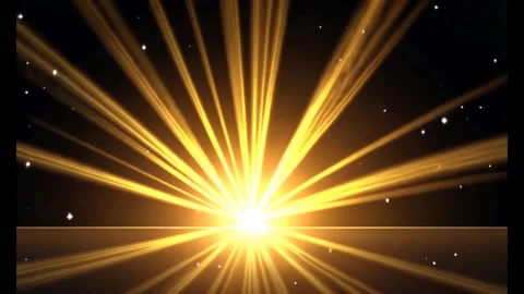 Dynamic golden light rays burst from center on black backdrop Stock Footage 318948673