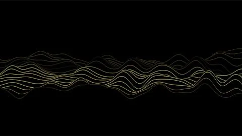 Dynamic Golden Light Waves on Abstract Black Background. Stock Illustration