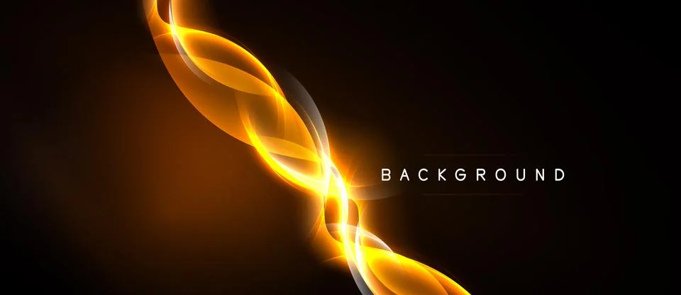 Dynamic golden lines flow, creating abstract energy. Dark background emphasiz Stock Illustration