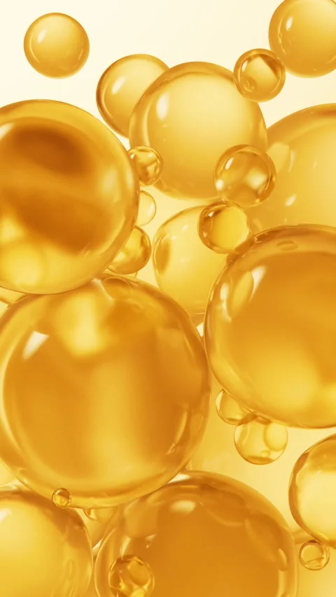 Dynamic golden liquid bubbles gently floating and shimmering in abstract co.. Stock Footage 332151850