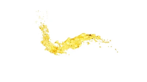Dynamic golden liquid splash rotating in slow motion against white background Video stock 327342768
