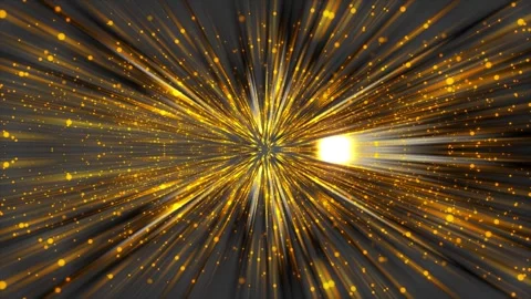 Dynamic golden particles and light streaks exploding from a central focus Stock Footage 327400678