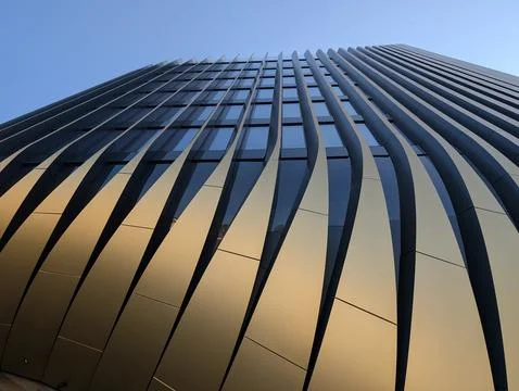 Dynamic Golden Skyscraper Facade Abstract Architecture Stock Photos