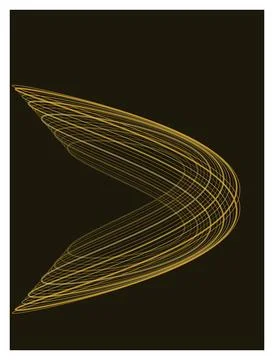 Dynamic golden wave lines forming abstract curved motion on dark background. Stock Illustration