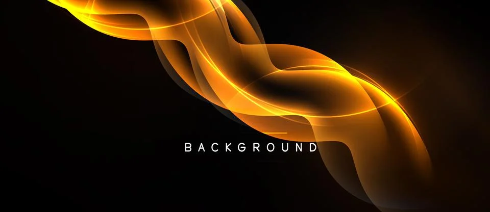 Dynamic golden waves flow across black space. Bright lines create abstract Stock Illustration