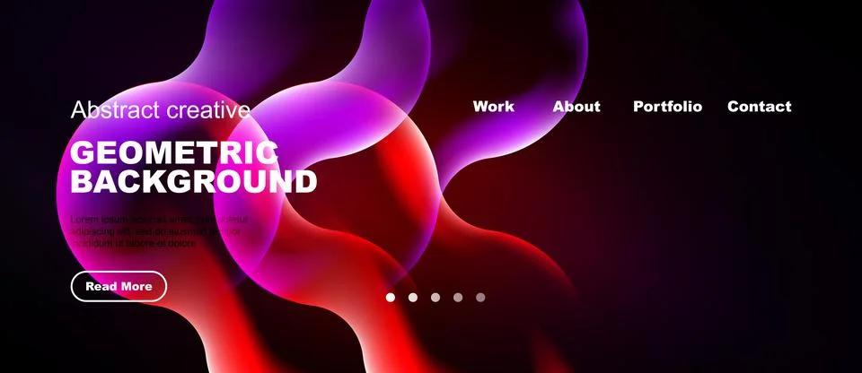 Dynamic gradient background features flowing shapes, text elements, navigatio Stock Illustration