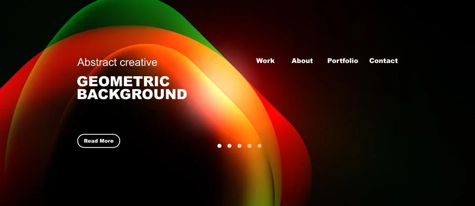 Dynamic gradient design. Abstract shapes, text elements, navigation present. Stock Illustration