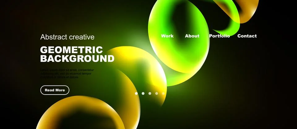 Dynamic gradients, fluid shapes create modern website header. Green, yellow.. Stock Illustration