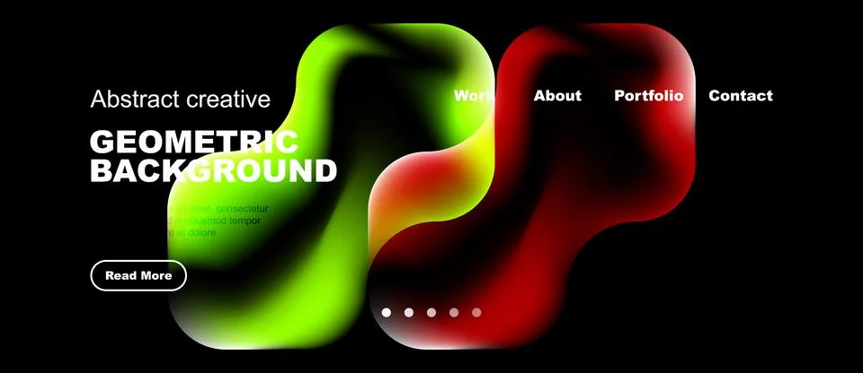 Dynamic gradients form fluid shapes. Text overlays detail website navigation, Stock Illustration