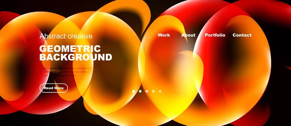 Dynamic gradients, vibrant circles create modern website design. Text overlay Stock Illustration