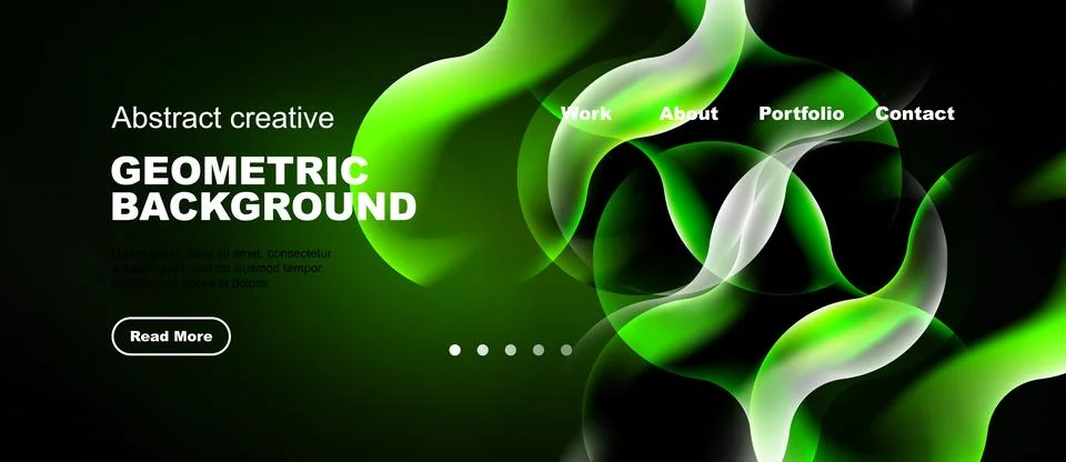 Dynamic green abstract background. Geometric shapes overlap, creating fluid Stock Illustration