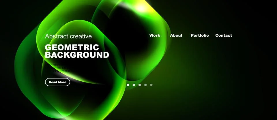 Dynamic green design features abstract shapes, text elements, navigation menu Illustrazione stock