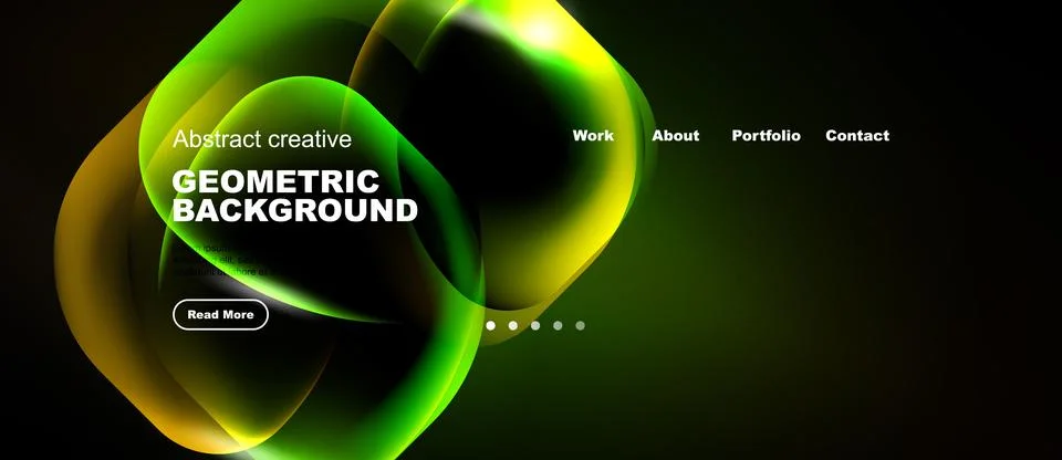 Dynamic green design features abstract shapes, text elements, navigation menu Stock Illustration