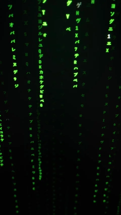Dynamic Green Digital Code Rain Effect Falling Against a Dark Black Background Stock Footage 334733757