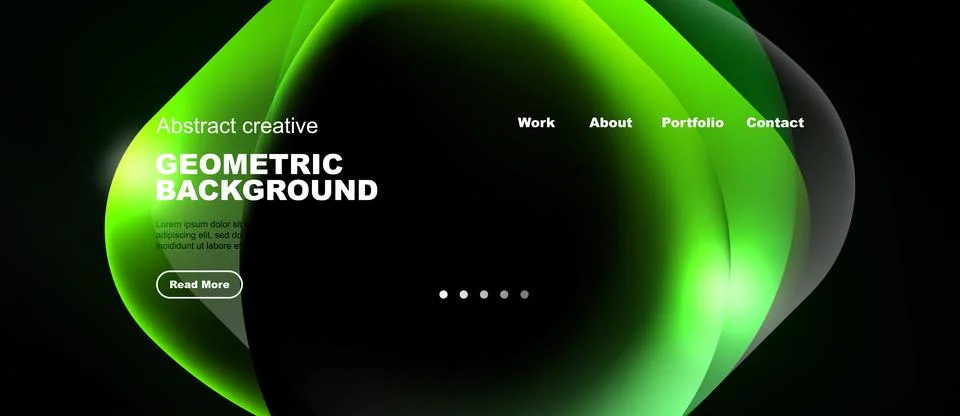 Dynamic green geometric background features text, navigation elements, plus Stock Illustration