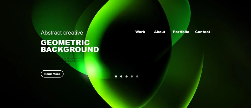 Dynamic green gradient design. Features abstract shapes, text elements, Illustrazione stock
