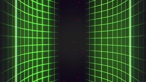 Dynamic green grid futuristic digital artwork with illuminated red dots Vídeos de archivo 279582285