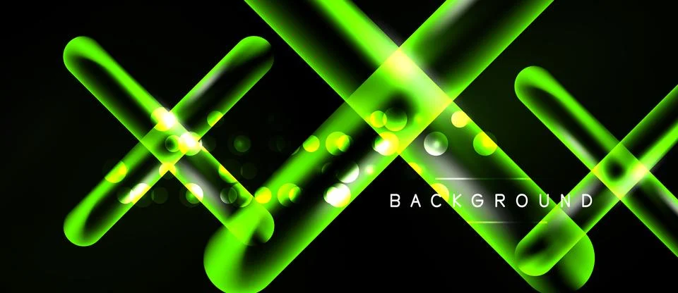 Dynamic green light streaks over black backdrop. Bright flares create energet Ilustração Stock