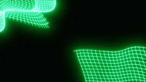 Dynamic green mesh animation with glowing wireframe structures in a dark Stock Footage 300845862