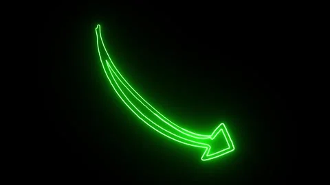 Dynamic green neon arrow pointing down motion graphic on black background Stock Footage 327760666