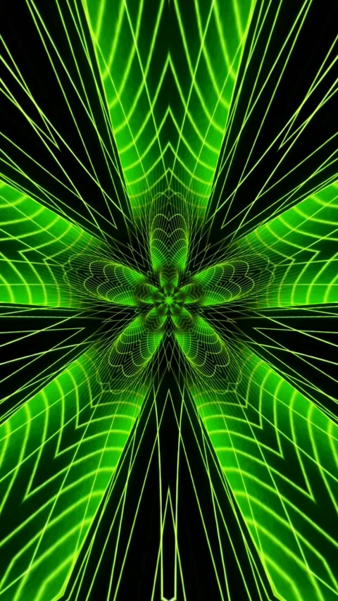 Dynamic Green Neon Laser Grid Star Vortex – Abstract Symmetrical Sci-Fi Energy Stock Footage 330543558