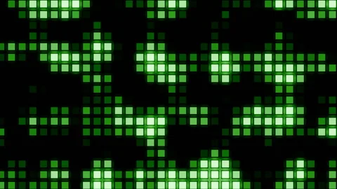 Dynamic Green Pixel Patterns Displayed Against a Dark Background, Creating an Stock Footage 308482297