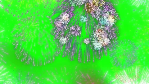 Dynamic green screen fireworks display with multiple bursts with showcasing Stock Footage 343805062