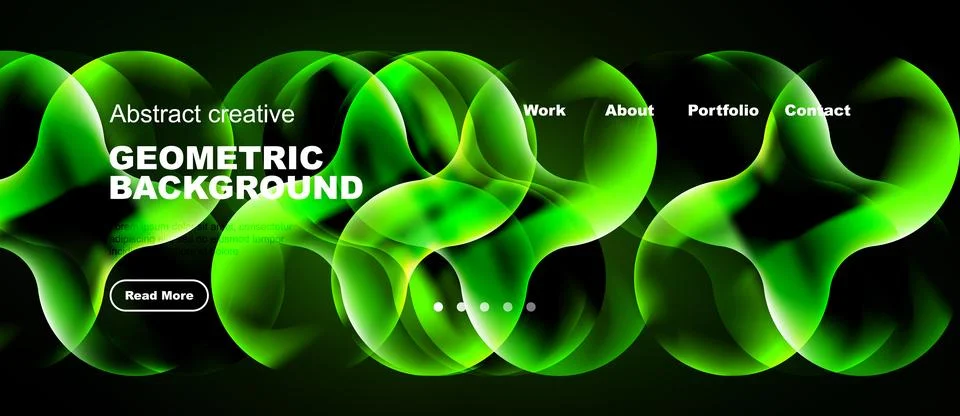 Dynamic green shapes form abstract background. Text elements present work, .. Stock Illustration