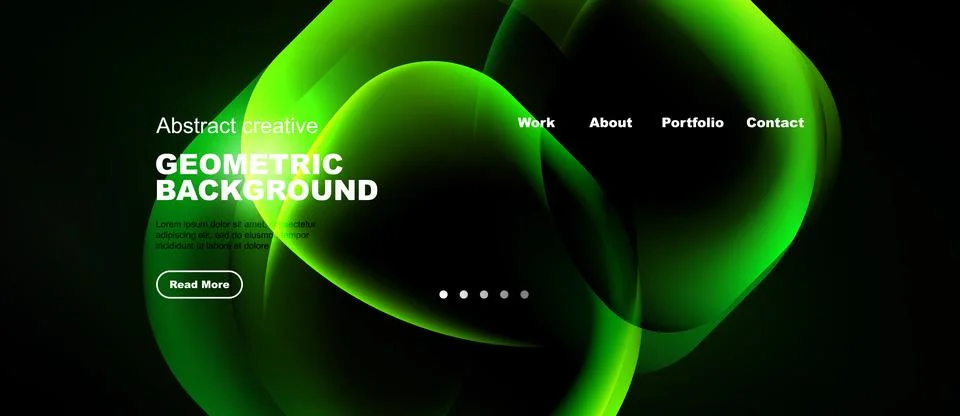 Dynamic green shapes form website header. Text overlays promote geometric d.. Stock Illustration