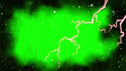 Dynamic green storm background with falling rain lightning strikes and glowing Stock Footage 338997456