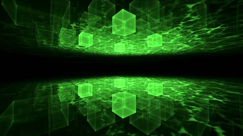 Dynamic Green Translucent Cubical Horizon with Plasma Clouds 動画素材 58491452