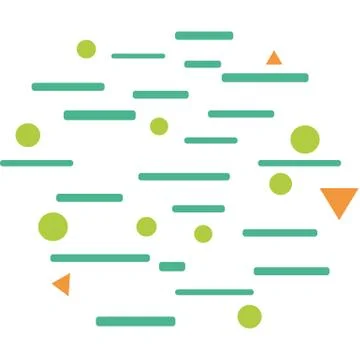 Dynamic green vertical lines light green circles orange triangles on white Stock Illustration