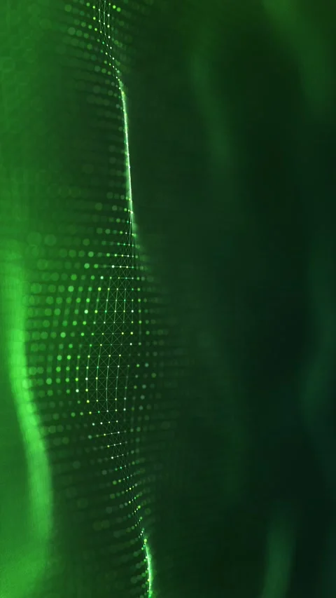 Dynamic green wave animation, flowing dotted particles  Stock Footage 301740460