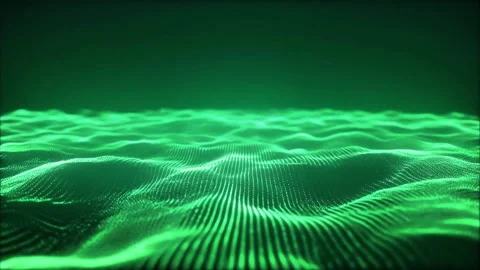 Dynamic green wave pattern with glowing lines and dots in motion Stock Footage 338248136