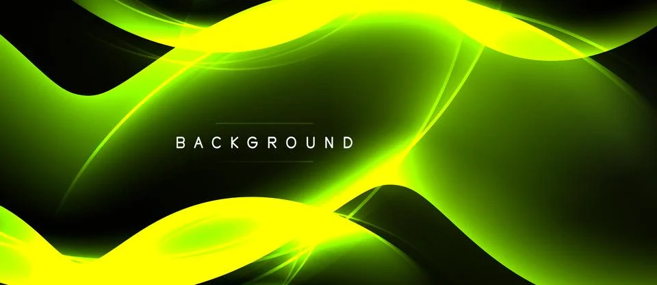 Dynamic green waves, bright light effects. Modern abstract background design, Illustrazione stock