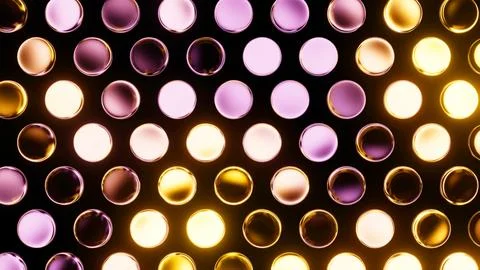 Dynamic grid of glowing yellow and purple circular led lights Ilustración de archivo