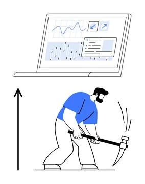 Dynamic Growth Strategy Combining Data Analysis and Hard Work for Success Stock Illustration