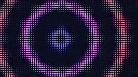Dynamic halftone circle pattern background with glowing neon pink and blue dots Stock Footage 348582160