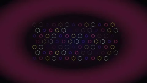 Dynamic Hexagon Grid Animation with Pulsating Colorful Outlines on a Dark A.. Stock Footage 340511395