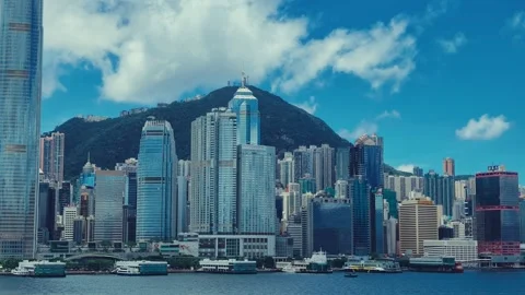 A dynamic high-resolution video showcasing Hong Kong's skyline from a fixed Stock Footage 338311012