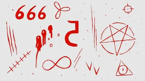Dynamic horror effect with blood symbols filling black screen. Video stock 311768630