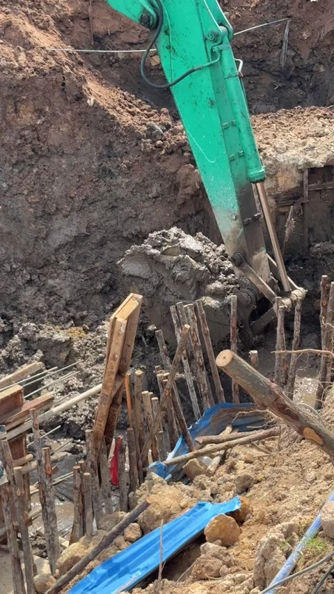 Dynamic Hydraulic Apparatus Driving Subterranean Foundation Shaping for Mod.. Stock Footage 337286668