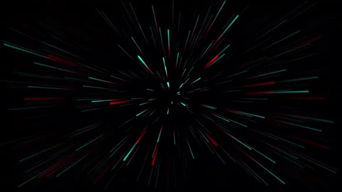 Dynamic hyperspace jump effect with vibrant blue and red streaks against a dark Stock Footage 321386488