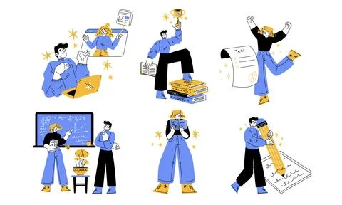 Dynamic Illustrations Representing Modern Work Life and Creativity in Various Stock Illustration
