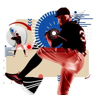 Dynamic images of two baseball players showing concentration during game Foto stock