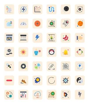 Dynamic including 42 256x256 Flat Vector Illustrations Stock Illustration