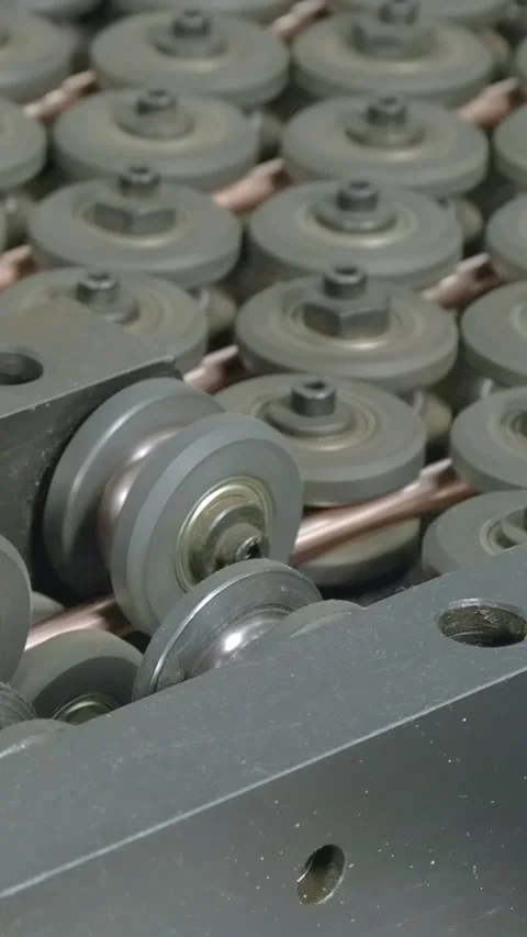 Dynamic Industrial Rollers Expertly Guiding Copper in Continuous Factory Flow Stock Footage 344607224