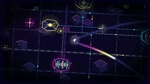 Dynamic information flows inside a futuristic microchip city Stock Footage 345225348