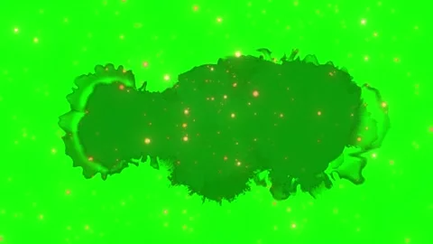 Dynamic ink splatter transitions with golden particle effects on green screen Stock Footage 338390061